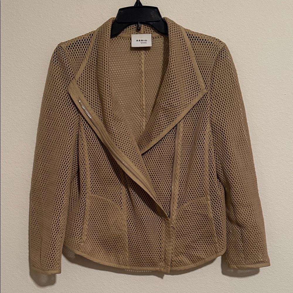 Akris Punto tan mesh biker jacket with asymmetrical closure